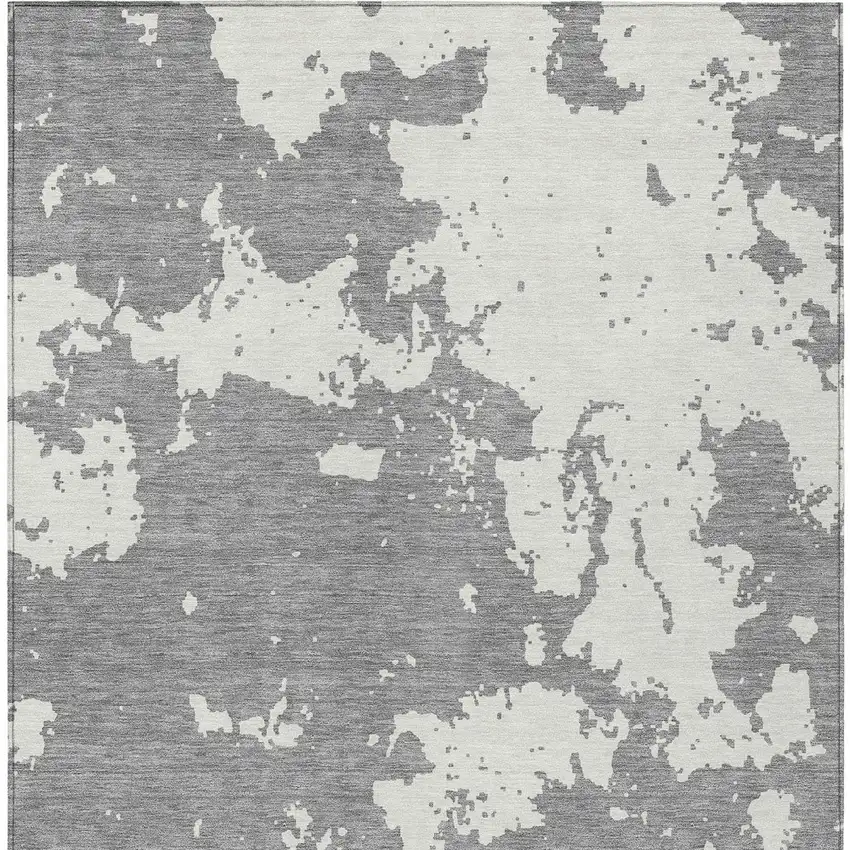 Gray And Ivory Abstract Washable Indoor Outdoor Area Rug Photo 7