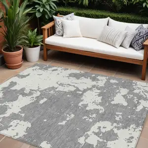 Photo of Gray And Ivory Abstract Washable Indoor Outdoor Area Rug