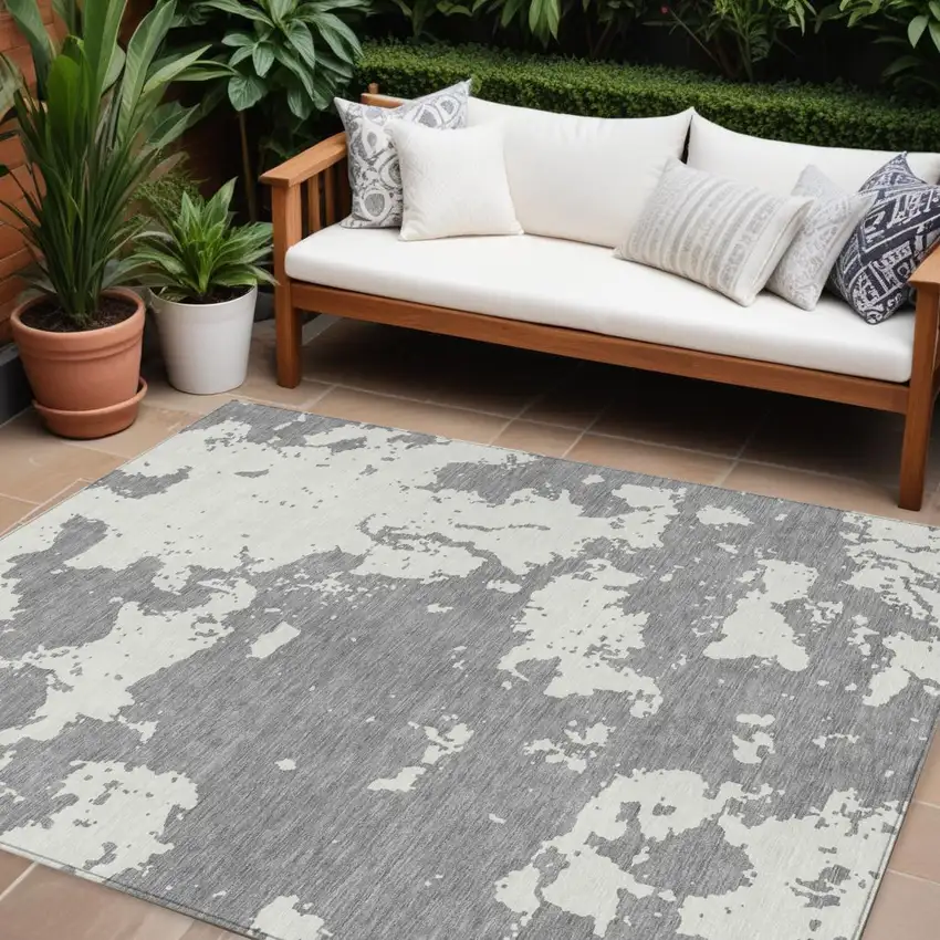 Gray And Ivory Abstract Washable Indoor Outdoor Area Rug Photo 1