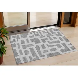 Photo of Gray And Ivory Abstract Washable Indoor Outdoor Area Rug