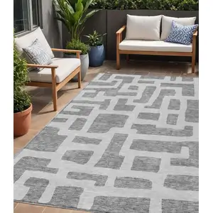Photo of Gray And Ivory Abstract Washable Indoor Outdoor Area Rug