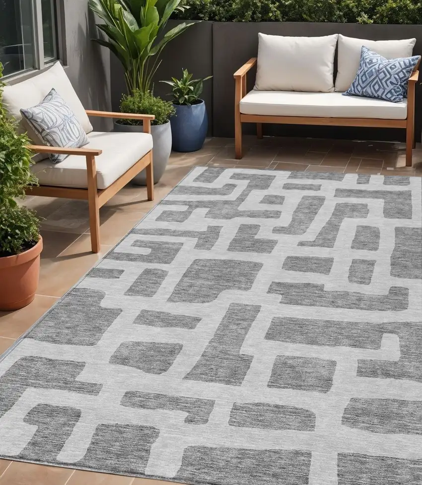 Gray And Ivory Abstract Washable Indoor Outdoor Area Rug Photo 1