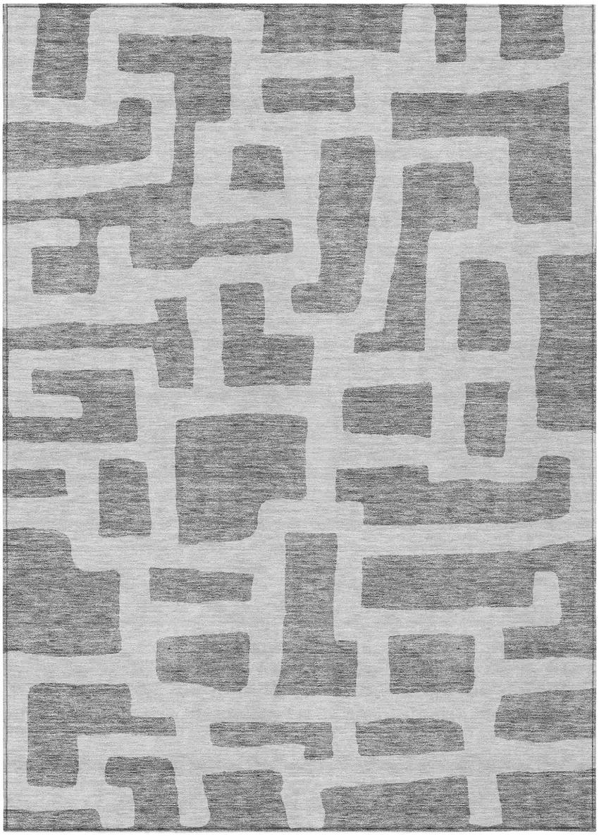 Gray And Ivory Abstract Washable Indoor Outdoor Area Rug Photo 2