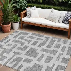Photo of Gray And Ivory Abstract Washable Indoor Outdoor Area Rug