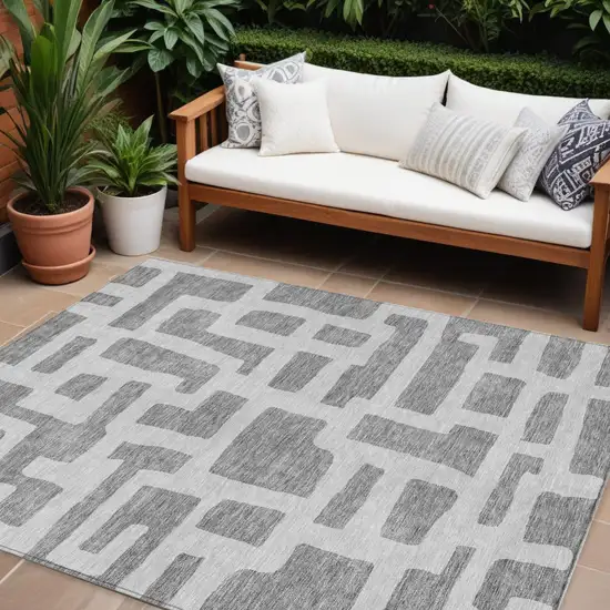Gray And Ivory Abstract Washable Indoor Outdoor Area Rug Photo 1