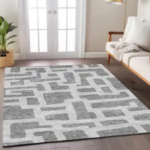 Photo of Gray And Ivory Abstract Washable Indoor Outdoor Area Rug