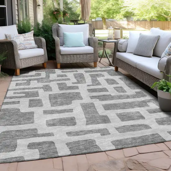 Gray And Ivory Abstract Washable Indoor Outdoor Area Rug Photo 8