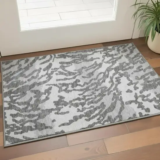 Gray And Ivory Animal Print Washable Area Rug With UV Protection Photo 2