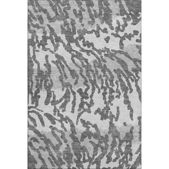 Gray And Ivory Animal Print Washable Area Rug With UV Protection Photo 1