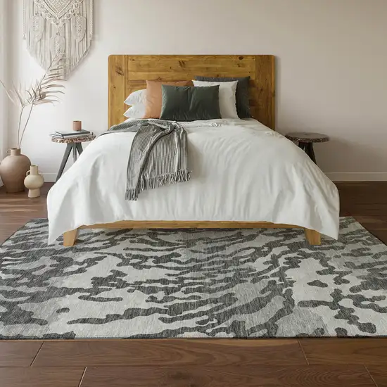 Gray And Ivory Animal Print Washable Area Rug With UV Protection Photo 6