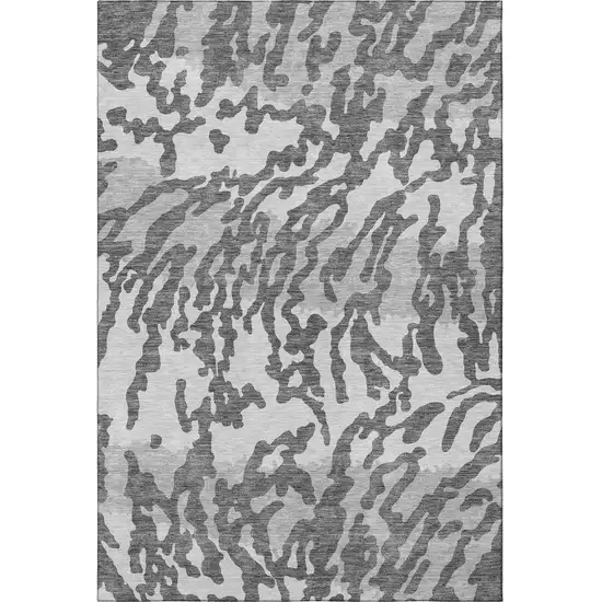 Gray And Ivory Animal Print Washable Area Rug With UV Protection Photo 4