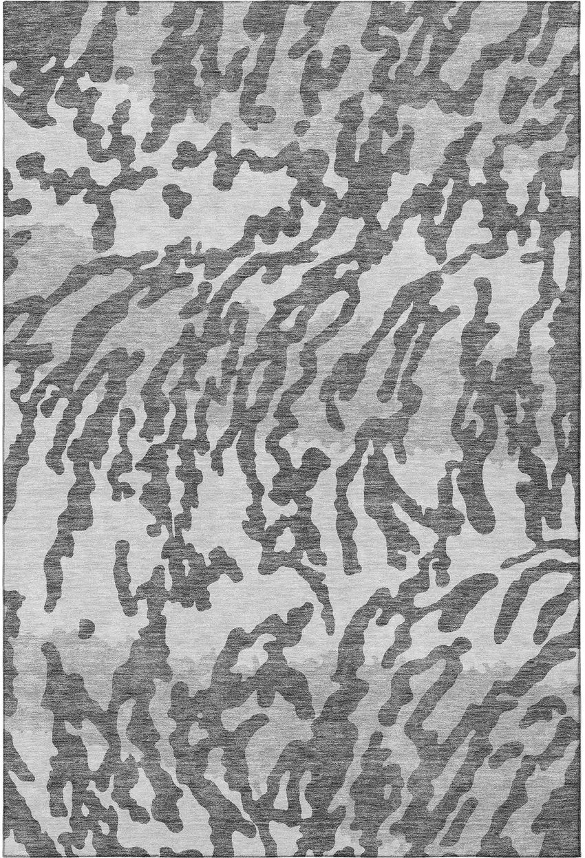 Gray And Ivory Animal Print Washable Area Rug With UV Protection Photo 4