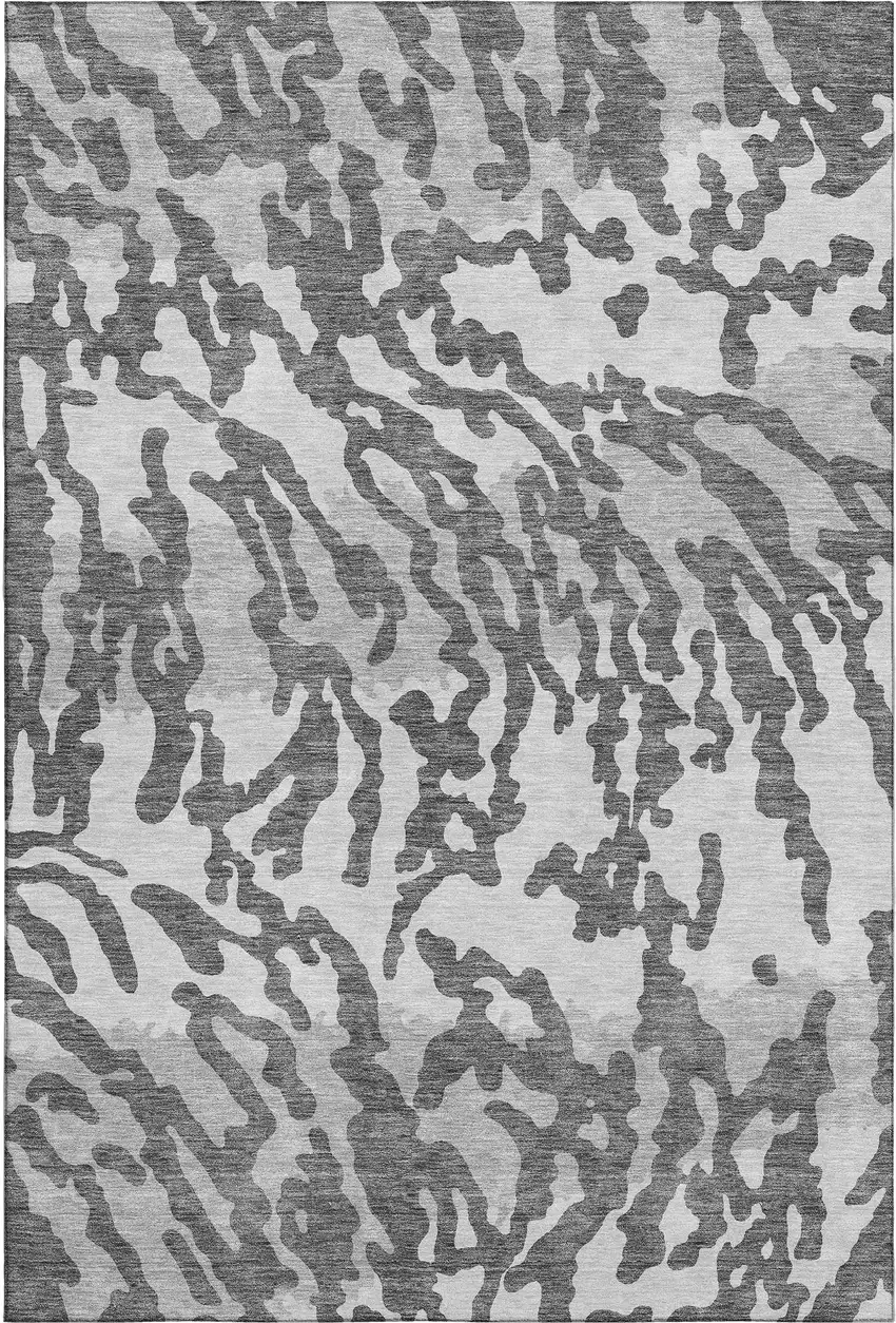 Gray And Ivory Animal Print Washable Area Rug With UV Protection Photo 1