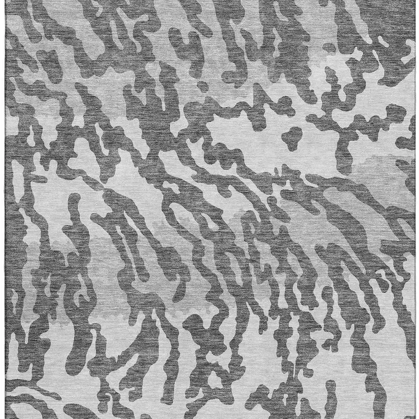 Gray And Ivory Animal Print Washable Area Rug With UV Protection Photo 3