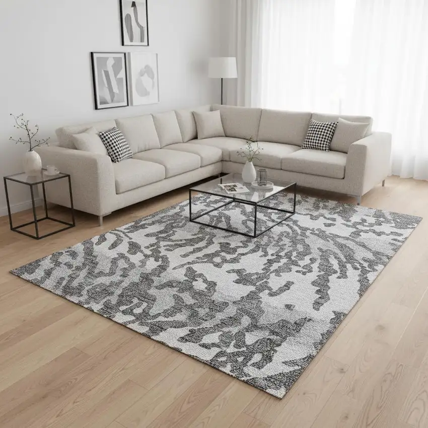 Gray And Ivory Animal Print Washable Area Rug With UV Protection Photo 2