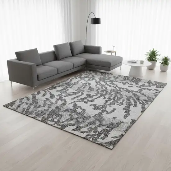 Gray And Ivory Animal Print Washable Area Rug With UV Protection Photo 2