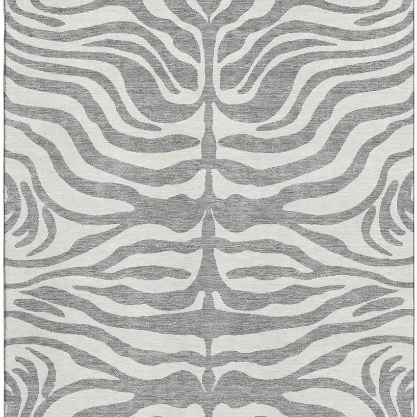 Gray And Ivory Animal Print Washable Area Rug With UV Protection Photo 2