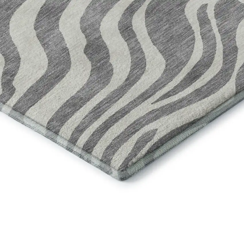 Gray And Ivory Animal Print Washable Area Rug With UV Protection Photo 7