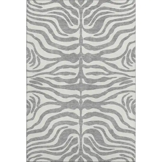 Gray And Ivory Animal Print Washable Area Rug With UV Protection Photo 1