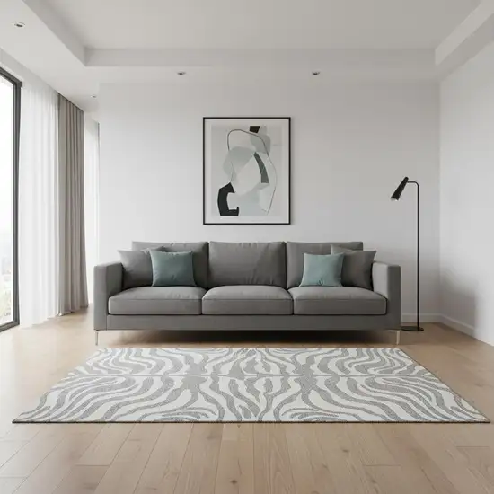 Gray And Ivory Animal Print Washable Area Rug With UV Protection Photo 2