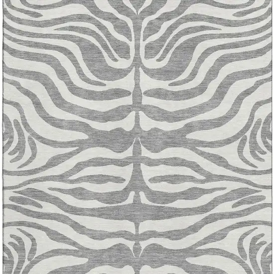 Gray And Ivory Animal Print Washable Area Rug With UV Protection Photo 3