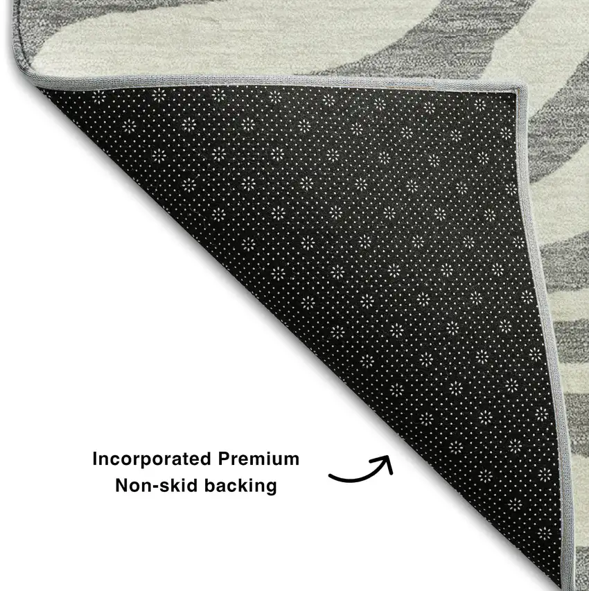 Gray And Ivory Animal Print Washable Area Rug With UV Protection Photo 6