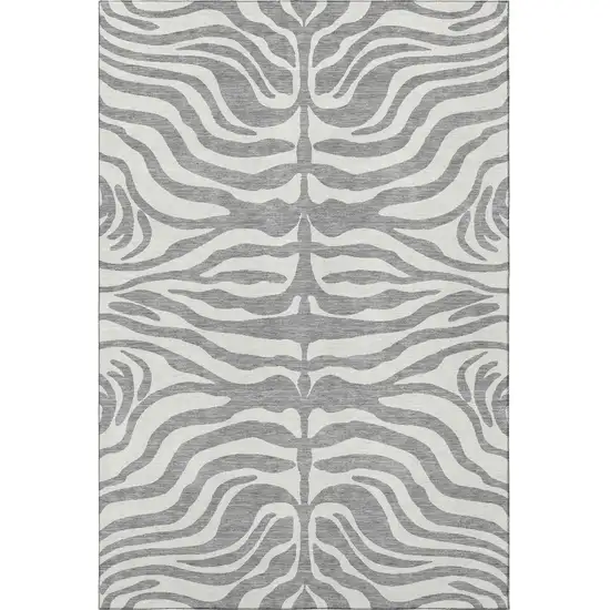 Gray And Ivory Animal Print Washable Area Rug With UV Protection Photo 3