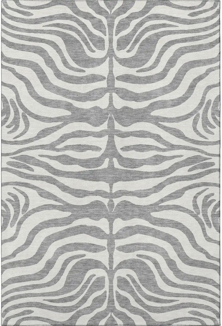 Gray And Ivory Animal Print Washable Area Rug With UV Protection Photo 3