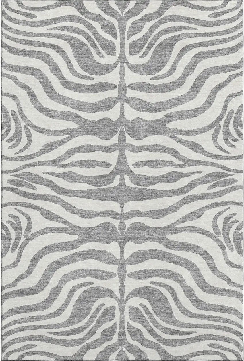 Gray And Ivory Animal Print Washable Area Rug With UV Protection Photo 1