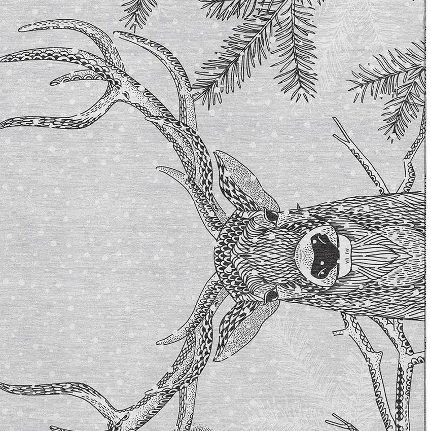 Gray And Ivory Animal Print Washable Area Rug With UV Protection Photo 5