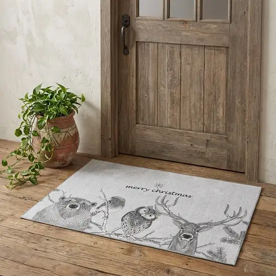 Gray And Black Christmas Woodland Lodge Washable Area Rug With UV Protection Photo 1