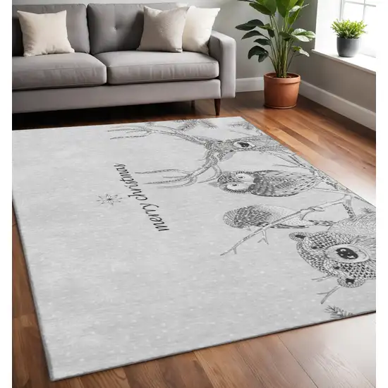 Gray And Ivory Animal Print Washable Area Rug With UV Protection Photo 1