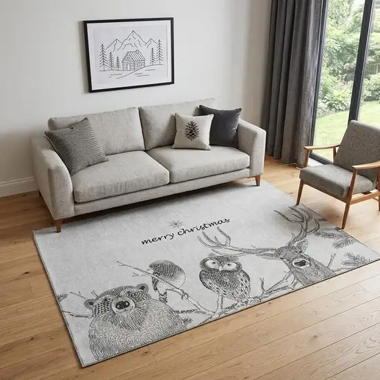 Gray And Black Christmas Woodland Lodge Washable Area Rug With UV Protection Photo 1