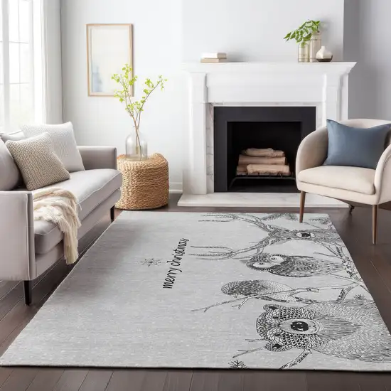 Gray And Black Christmas Woodland Lodge Washable Area Rug With UV Protection Photo 5