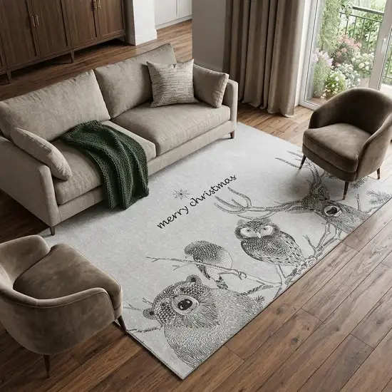 Gray And Black Christmas Woodland Lodge Washable Area Rug With UV Protection Photo 1