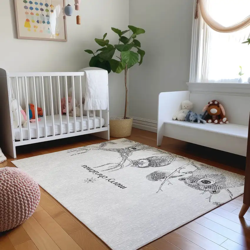 Gray And Ivory Animal Print Washable Area Rug With UV Protection Photo 5