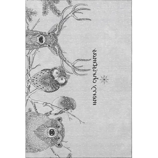 Gray And Ivory Animal Print Washable Area Rug With UV Protection Photo 5