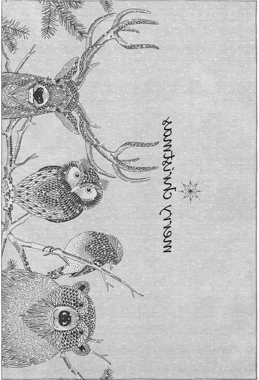 Gray And Ivory Animal Print Washable Area Rug With UV Protection Photo 5