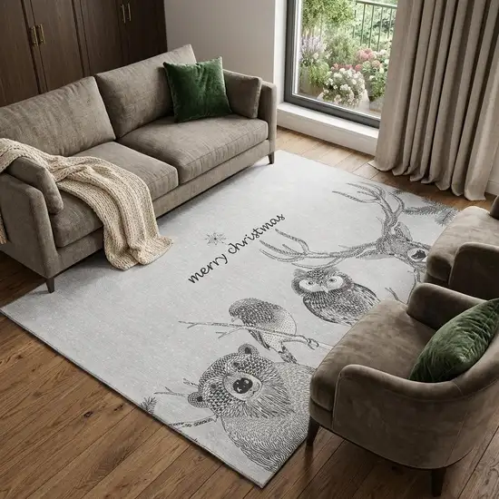 Gray And Black Christmas Woodland Lodge Washable Area Rug With UV Protection Photo 1