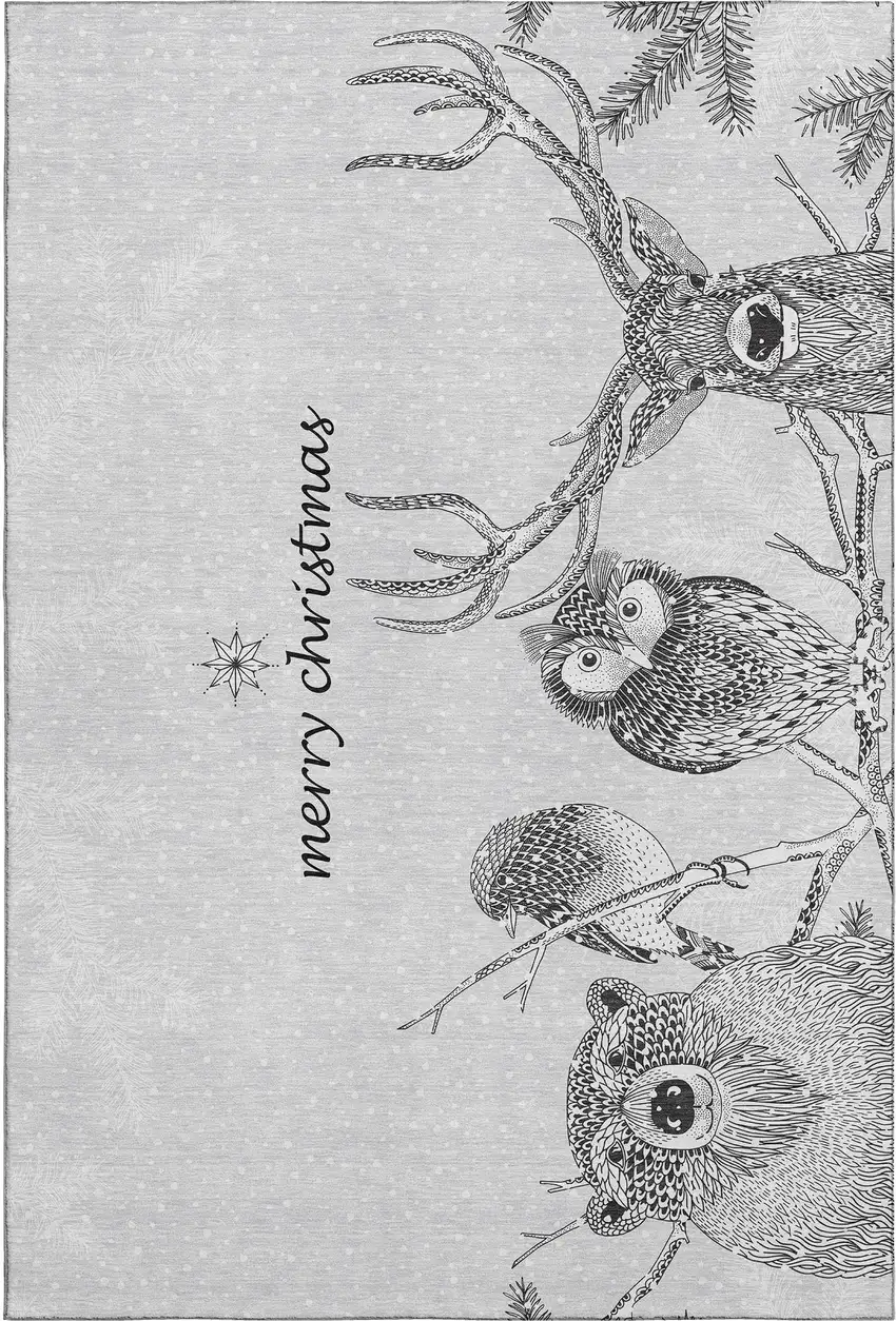 Gray And Ivory Animal Print Washable Area Rug With UV Protection Photo 2