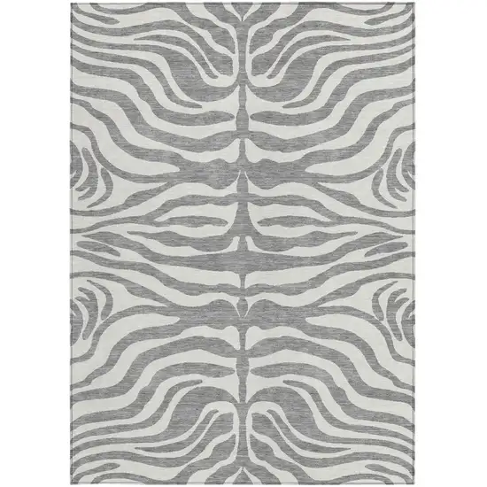 Gray And Ivory Animal Print Washable Indoor Outdoor Area Rug Photo 6