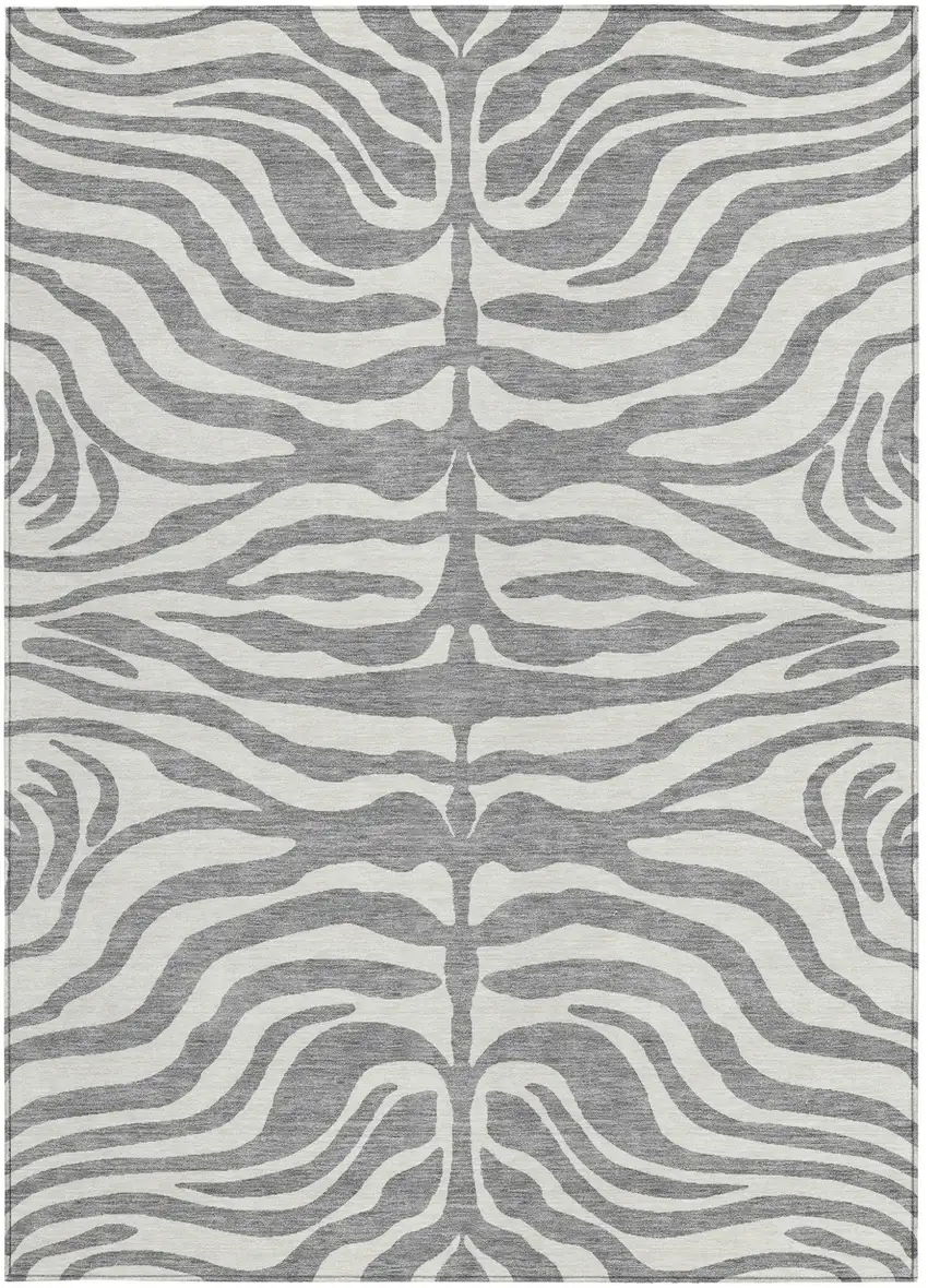 Gray And Ivory Animal Print Washable Indoor Outdoor Area Rug Photo 6