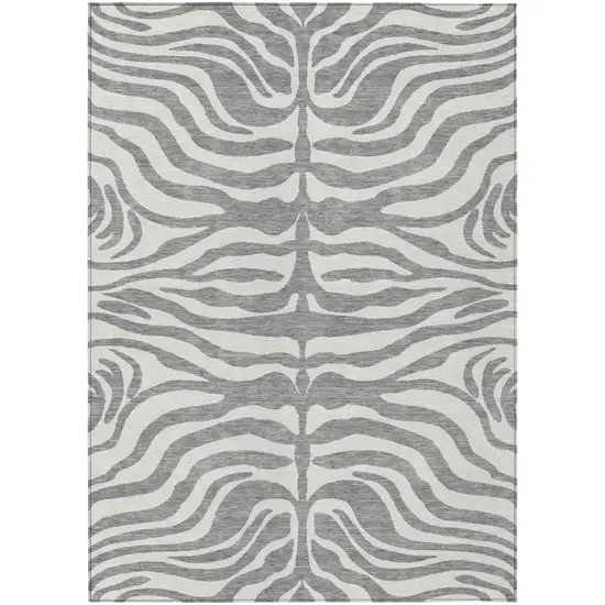 Gray And Ivory Animal Print Washable Indoor Outdoor Area Rug Photo 2