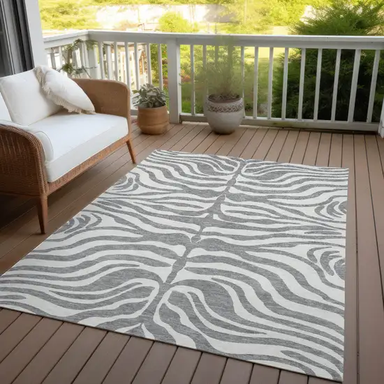 Gray And Ivory Animal Print Washable Indoor Outdoor Area Rug Photo 7