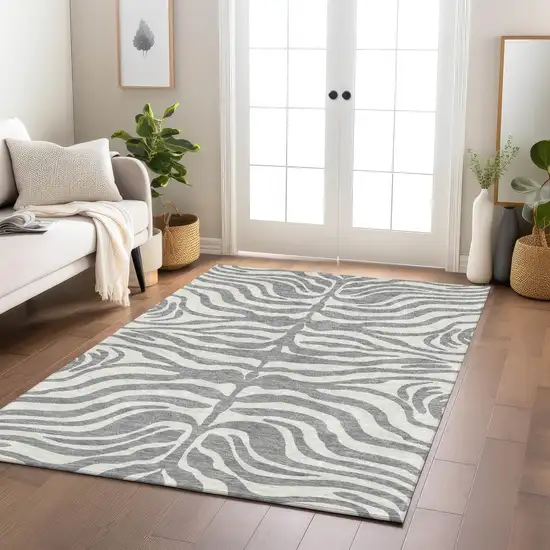 Gray And Ivory Animal Print Washable Indoor Outdoor Area Rug Photo 9