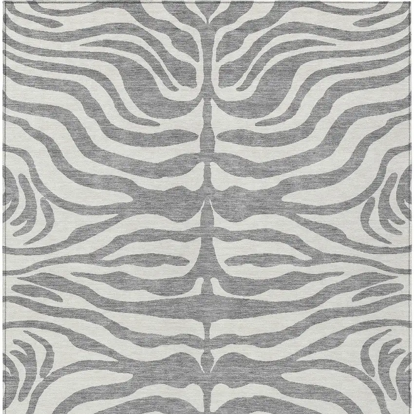 Gray And Ivory Animal Print Washable Indoor Outdoor Area Rug Photo 6