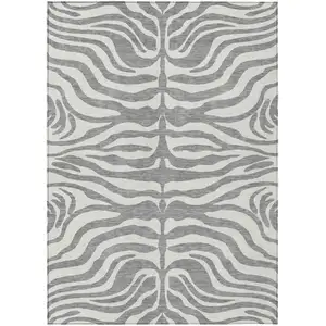 Photo of Gray And Ivory Animal Print Washable Indoor Outdoor Area Rug