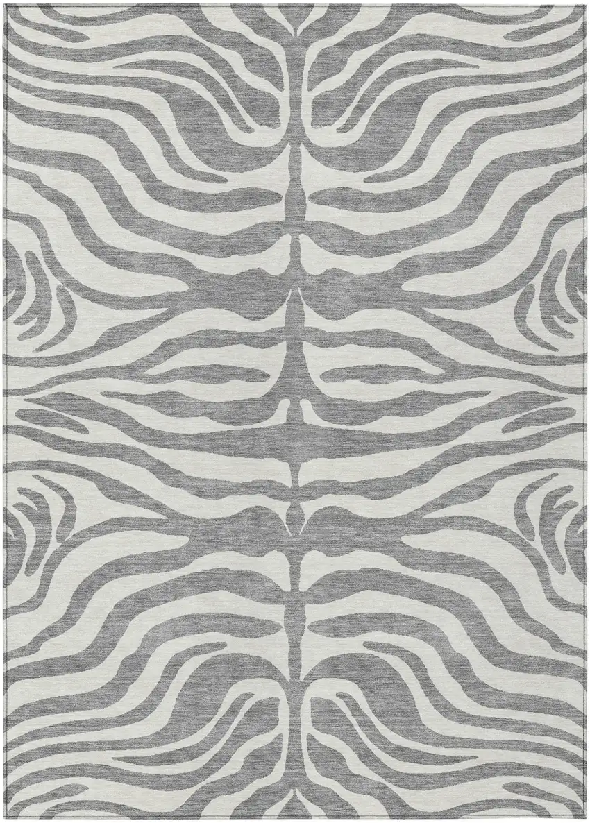 Gray And Ivory Animal Print Washable Indoor Outdoor Area Rug Photo 2