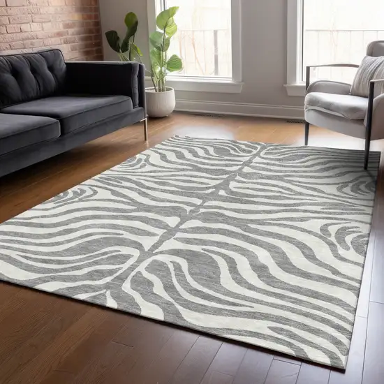 Gray And Ivory Animal Print Washable Indoor Outdoor Area Rug Photo 8