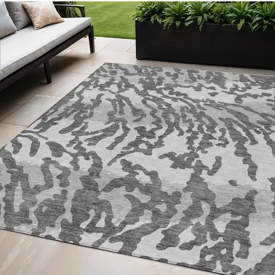 Gray And Ivory Animal Print Washable Indoor Outdoor Area Rug Photo 1